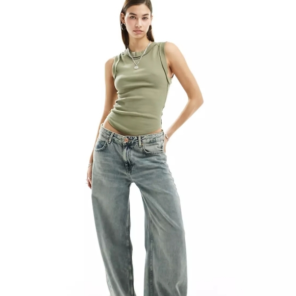 NWT Free People edge detail ribbed tank top in willow-khaki - Picture 4 of 4